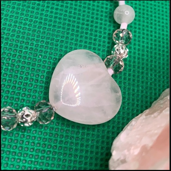 Handmade heart shaped Rose Quartz semiprecious stone silverplated bracelet NWOT - Picture 2 of 3